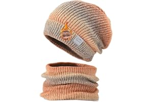 TUANMOZI Strickmütze mit Scarf Damen Wintermütze mit Farbverlauf Strickschal Set Warm Wintermütze und Schal mit Dicke Fleecefutter Herbst Winter Beanie Schal Set für Ski Outdoor
