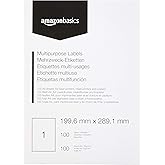 Amazon Basics Rectangular Universal Address Labels 199.6 mm x 289.1 mm 100 Sheets 1 Label per Sheet 100 Labels White