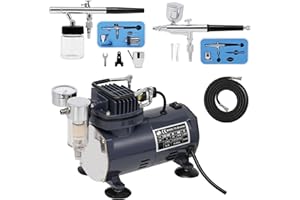 SwitZer AS18 Airbrush Kit with Compressor and 2 x Double Action Airbrushes and Hose