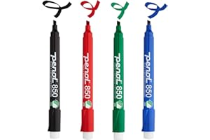 PENOL OF SCANDINAVIA Pennarello per lavagna bianca - 850, punta a scalpello da 2-5 mm con marchio Nordic Swan Ecolabel - ATOSSICO E INODORE - Nero, Rosso, Verde, Blu