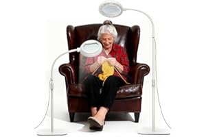 Raweao 8X Lampada con Lente di Ingrandimento, 56 LED Dimmabile Pavimento Lampada di Ingrandimento con 3 Modalità di Colori, 2-in-1 Lupa Lamp da Terra per Lettura Artigianato Cucitura