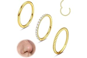 Diamday 3pcs Piercing Nez Anneaux 316L Acier Chirurgical Septum Piercing Anneau 16G 18G Helix Piercing Oreille CZ Clicker Anneau Nez Or Conch Helix Tragus Daith Rook Boucles D'oreilles Argent 8mm 10mm