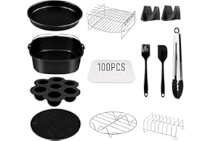 BISNIE Accesorios Freidora de Aire para Freidora sin Aceite COSORI 5,5L 6L 6,2L 6,4L, Air Fryer Accesorios para Airfryer Cecotec 6L 6,5L, Philips 6,2L, Ninja 6,2L Rejilla airfryer Pinzas