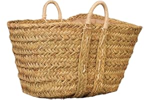 Cesteria Aparici - Capazo Leñero de Esparto Forrado Grande XXL. Cesta para Leña Artesanal con Asas Reforzadas. Cesto Decorativo para Mantas y Almacenaje Rústico. (57x47x35 cm, Ref. 7110F-2).