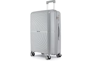 Fly Kite Luggage 28 Inch Large Suitcase 100% Polypropylene Hard Shell with Aluminium Trolley Handle Real TSA 3 Digit Secure Lock 360° Smooth Wheels Lightweight Suitcase|Light Grey
