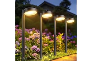 BUCASA Solar Lights Outdoor Garden, 4 Pack Super Bright Solar Garden Lights with 12 LEDs and Auto On/Off, Up to 12 Hrs Solar Pathway Lights Outdoor Garden Ornaments for Yard Patio Pathway Decorations