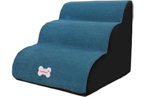 Galatée Pet Stairs, Washable & Zippered Cover Removable Pet Ramp, High Density Foam Dog Stairs, Dog Steps, 3 Floors Of Pet Stairs, Dog Sofa Bed(Blue)