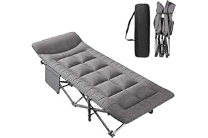 LAUFUY Camp Bed with Mattress, Guest Bed, Foldable Camping Bed with Carry Bag & Side Pocket, 65 x 190 cm, 200 kg Load Capacity, Folding Bed, Camping Lounger for Adults, Garden, Travel, Outdoor