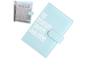 ereqeip 100 Envelope Challenge Binder, Easy and Fun Way to Save $5,050, Savings Challenges Budget Book Binder with Cash Envelopes, Budget Planner Book for Budgeting, blue