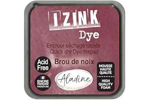 Aladine - Encreur Izink Dye Brou de Noix - Encreur à Séchage rapide pour Tampons et Pochoirs - Scrapbooking et Carterie Créative - Encre Française - Taille M - 5 x 5 cm - Couleur Marron 19267