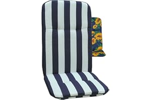 Beo Coussin d’extérieur Dossier Haut Capri | Fabriqué en UE | Coussin Fauteuil Jardin Respirant Sangle de Maintien | Coussin de Chaise de Jardin résistant aux UV | Bandes Bleu-Blanc