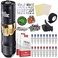 Dragonhawk Wireless Complete Pro Tattoo Gun Pen Machine Kit, Cartridges Tattoo Machine Needles for Beginners (Gold)
