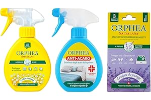 YESHI set Protezione Indumenti : Orphea Anti-Acaro 150 ml + orphea Salvalana 150 ml + Orphea Salvalana, Sacchetti per Cassetti e Armadi