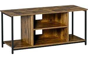 HOMCOM Mueble de TV para Televisores hasta 55 Pulgadas Mesa TV de Salón Estilo Industrial con 4 Compartimentos Estante Ajustable y Gestión de Cables 110x40x50 cm Marrón Rústico