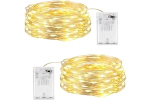 SHUBEIEUMI 2 Pezzi Stringa Luci LED a Batteria, 50 LED 5M Lampada a Fili di Rame Bianco Caldo, per Interni e Esterni, Feste, Giardino, Natale Decorative, Matrimoni (Bianco Caldo)