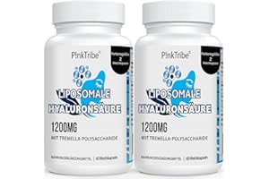 ‎P!NKTRIBE Liposomale Hyaluronsäure Kapseln - Hochdosiert mit 1200mg Hyaluron, Hochmolekulare Hyaluronsäure (500-700 kDa), Frei von Zusatzstoffen, 60 Stück (2er Pack)