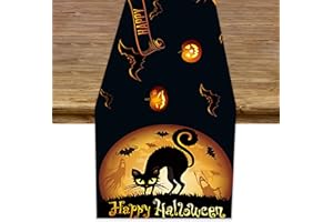 EWLPI Halloween Table Runner Decorations,33*183cm Halloween Table Decorations Table Runners with Happy Halloween Black Cat Bats Pumpkins Print Fall Kitchen Dining Table Decoration for Home Party Decor