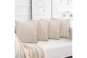 Aspire Homeware Cushions with Covers Included – (Set of 4) Cream Stripe Velvet Sofa Cushion Covers 45x45cm Soft & Comfortable Cushion Inserts – Large Filled Decorative Cushion for Bedroom