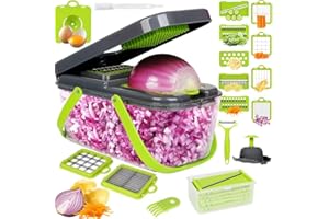 FoiiLiio Coupe Legumes Multifonctions, 20 En 1 Mandoline Professionnelle Cuisine, Decoupe Legumes avec 12 Lames Interchangeables, Coupe Legumes Manuel pour Oignon, Carote, Pomme de Terre (Gris)
