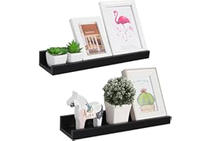 Vencipo Etagère Murale en Bois pour Rangement Epices Cuisine, Etagere Murale Enfant pour Livres, Decoration Etagere Flottante Organisateur au Salon, Chambre ou Salle de Bains.(Noir, Lot de 2)