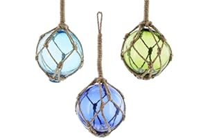 ‎SIDCO SIDCO Deko Hänger Glaskugel 3 x Kugeln im Fischernetz rustikal Deko Glas Sisalschnur