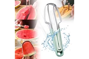 Zamety Taglia Anguria 3 in 1, Taglia Melone Affetta Anguria, Taglia Anguria Fette Acciaio Inox, Multifunzionale Taglia Meloni, Forchetta Anguria per Cucina, Feste e Campeggio, Verde