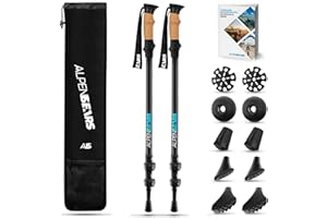 ALPEN BEARS Bastoni da trekking & Nordic Walking – Bastoni telescopici da trekking con set di cuscinetti in gomma – Bastoni da trekking per uomo e donna – extra leggeri e regolabili con manico in vero sughero