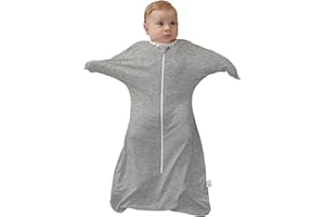 ZIGJOY Shark-Fin Transition Swaddle - 0.5 TOG Baby Sleeping Bag 95% Bamboo Fiber Self-Soothing Sleep Bag for Newborn Wearable Blanket with 2-Way Zipper, Grey, 0-6 Months