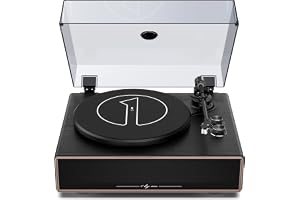 1 BY ONE Vinylskivspelare med Bluetooth HiFi Allt-i-ett | 4 inbyggda högtalare, kapsel AT-3600L, RCA-utgång, trådlös anslutni