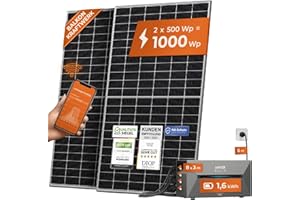Solarway All In One Speicher Balkonkraftwerk 1000W komplett mit 1,6 kWh Anker Solix 2 PRO Speicher - Solaranlage Komplettset - 500W Solarmodule & Anker Speicher & Zubehör
