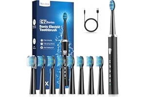 COULAX PRO Cepillos de Dientes Electricos Sónico Adultos con 8 Cabezales - Cepillo Electrico Sónico Adultos y Infantil, 5 Modos, IPX7, Una Carga por 120 Días de Uso, Cepillo de Dientes Negro Mate