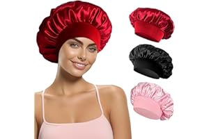 EGEKTBH Satin Bonnet, 3 Pcs Night Sleep Caps with Wide Elastic Band, Soft Silk Sleep Cap for Women and Girls Curly Hair