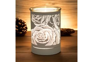 ASTIN OF LONDON Electric Scented Oil Burner and Wax Tart Melter Aroma Fragrance Diffuser Lamp with White Rose Silhouette Design