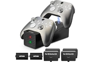 NiTHO Chargeur avec 2 Rechargeable Batteries pour Xbox One/Xbox Series X/S Manette, Station de Charge Rapide avec Indicateur d'état de Charge LED - Noir