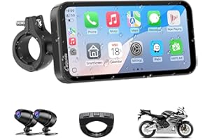 Carpuride W603D Motorcycle GPS Carplay Screen, Wireless CarPlay & Android Auto for Moto, z podwójnymi kamerami HD 1080P, pilotem, 6,3-calowym wodoodpornym ekranem dotykowym, nawigacja
