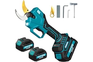 ELIOFANEIA Tijeras de Podar Eléctricas.2baterías de litio 4000 mAh,Motor sin escobillas de 1000W,Ramas hasta 40mm,Cuchillas con Revestimiento de Titanio,Control Digital,Incluye Maletín y Accesorios