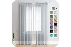 MRTREES Cortina Salon Translucida Fruncida Moderno 2 Paneles Cortinas Visillos Decorativos Suaves para Dormitorio Matrimonio Habitacion Juvenil Cocina Oficina 140 x 225 cm Gris