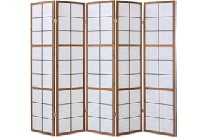 ‎HOMESTYLE4U Homestyle4u 170, Paravent Raumteiler 5 teilig Holz Braun Raumtrenner Sichtschutz Reispapier Weiß Höhe 175 cm
