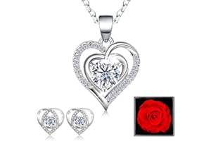 Tosekry San Valentin Regalos Mujer, Regalos Originales Para Mujer por San Valentín y el Día de la Madre, Rosa Eterna con Collar y Pendientes de Plata 925