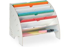 Relaxdays Dokumentenablage, 6 Ablagefächer, DIN A4, HxBxT: 27 x 34 x 27 cm, Büro & Schule, Büro-Organizer, MDF, weiß