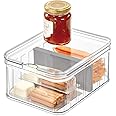 iDesign Crisp Plastic Refrigerator and Pantry Divided Bin, Modular Stacking Food Storage Box for Freezer, Fridge, Office, Cabinet, Bathroom, BPA Free, 8.32" x 6.32" x 3.76", Clear and Gray