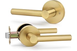 LOQRON No Lock Passage Door Handle, Round Design Non-Locking Heavy Duty Door Lever with Satin Brass Finish, Reversible for Left/Right Handed for Hallway and Closet Door