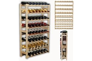 MODO24 Flaschenregal, Weinregal Holz für 56 Flaschen, Weinschrank, Weinständer, Getränkeregal, Weinflaschenhalter, Flaschen Organizer, Weinschrank, Abmessungen 118x72x25 cm, Farben: Naturholz