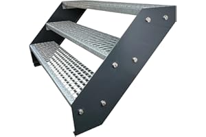 KAMINBAU MIERZWA Premium Caillebotis Acier Escalier à Limon 3 Marches Entièrement galvanisé et Anthracite Limons revêtus de Poudre - Dimensions (L x l x H) 63cm x 100cm x 57cm