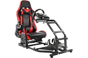 Dardoo Adjustable Gaming Racing Simulator Cockpit with Red Seat Fits for Logitech G29 G920 G923,Thrustmaster T300,Steering Wheel Stand, Not Including Steering Wheel, Pedal and Handbrake