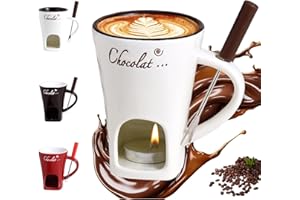 GENERISCH Schokofondue Tasse,Becher zum Schmelzen von Schokolade,Keramik Schokoladenfondue Tasse,Mehrzweck Chocolate Fondue Set mit Gabel und Teelicht,geeignet für Käse,Schokolade,Butter und Karamell (Weiß)