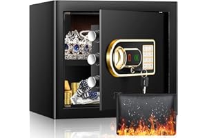 SANFNZ 30L Safe Tresor Feuerfest mit Feuerfest Wasserdicht Geldtasche, Digitaler Heimtresor mit Herausnehmbares Regal und Externe Batteriebox, Möbeltresor für Munition Waffen Bargeld Schmuck A4 Dokumente