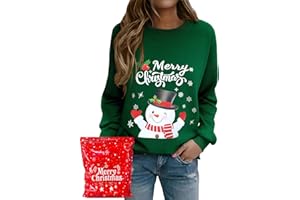 Xnova Sudadera Navidad Mujer Sin Capucha, Casual Sudaderas Navidad Cuello Redondo Familia Xmas Jumper Pullover Manga Larga Christmas