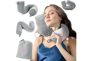EPROICKS Coussin de Voyage, Oreiller Cervical Memoire Forme, Peut Être Plié Arbitrairement Dormir sur Le Côté, Coussin Tour de Cou pour Avion, Voiture, Train, Bureau（Gris）