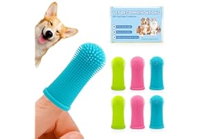 Aujzoo Juego de cepillos de dientes para perros (6 paquetes), cepillo de dientes de limpieza de dientes de mascotas de 360º para perros y gatos, cepillo de dientes de silicona